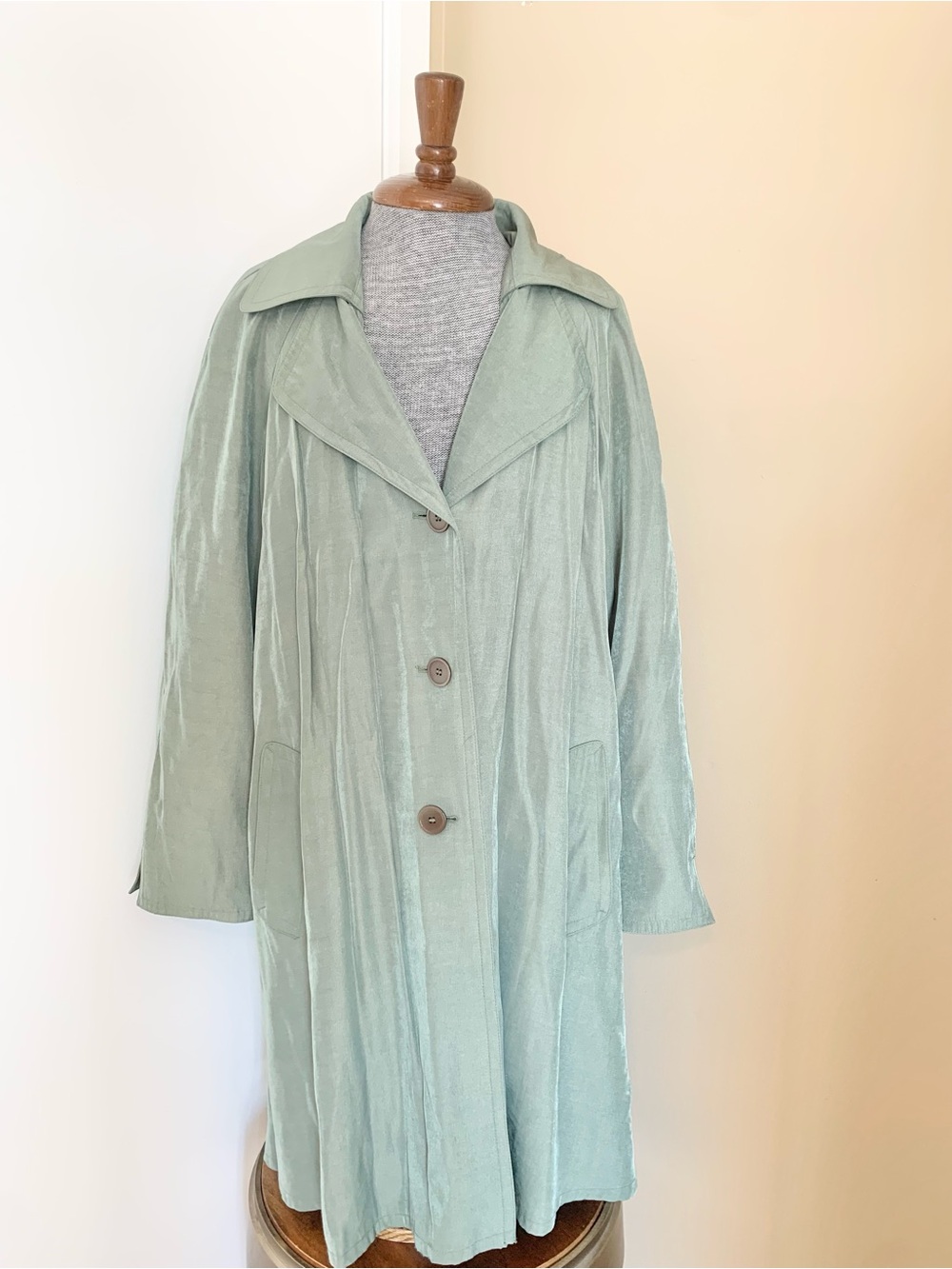 Vintage Gallery Sage Green Pleated Duster Trench Coat